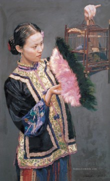 Girl Lifting Cage Chinese Chen Yifei Mädchen Ölgemälde